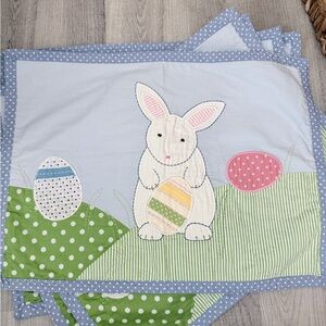 Pottery Barn Kids Blue and Green Bunny Table Linens set 6 placemats